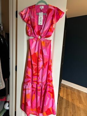 Pink & Red Cutout Maxi Dress Cover-Up